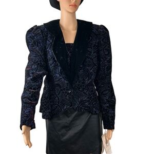 Scott/Jessica McClintock Black Patterned velvet Women's Blazer. Vintage Size 14